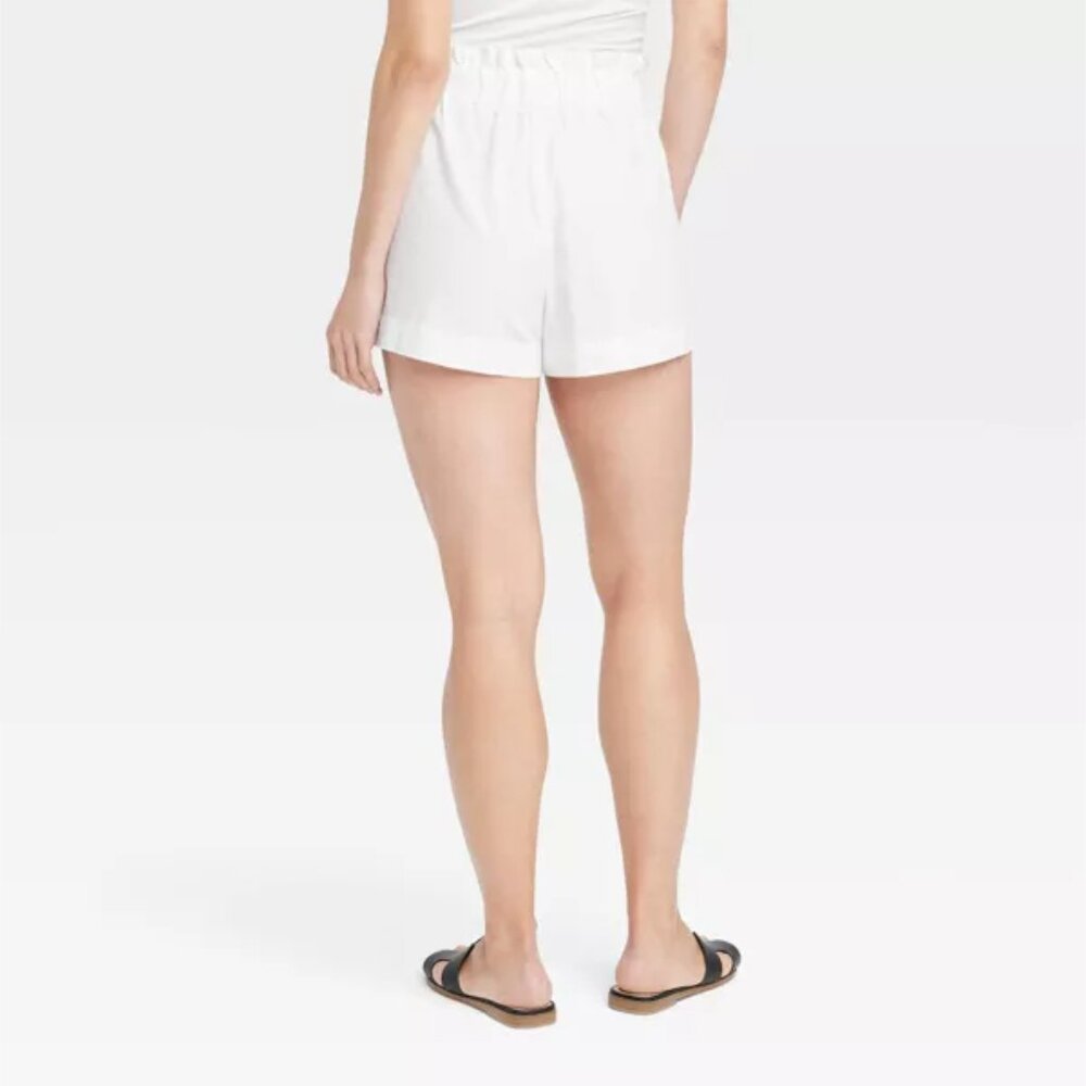 NWT Women's High-Rise Linen Pull-On Shorts - A New Day™ WHITE POCKETS - Picture 2 of 2